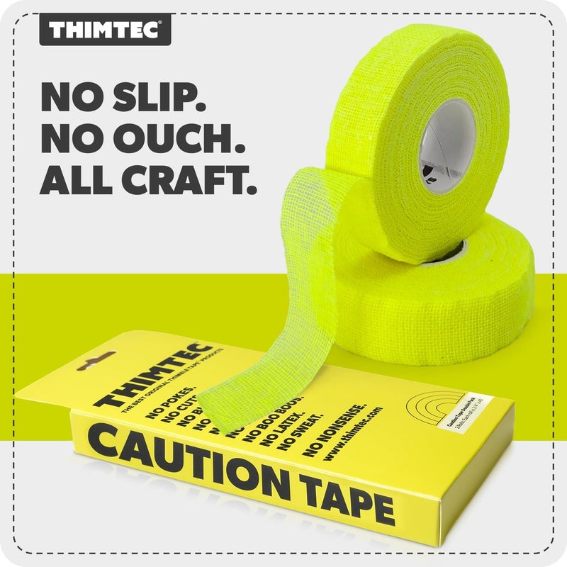 THIMTEC - The Original Thimble Tape for Hand Sewing - Fully Adjustable Nail & Finger Protector - A Smarter Alternative to Classic Knitting Thimbles - Caution Tape, 2-Pack - Image 2